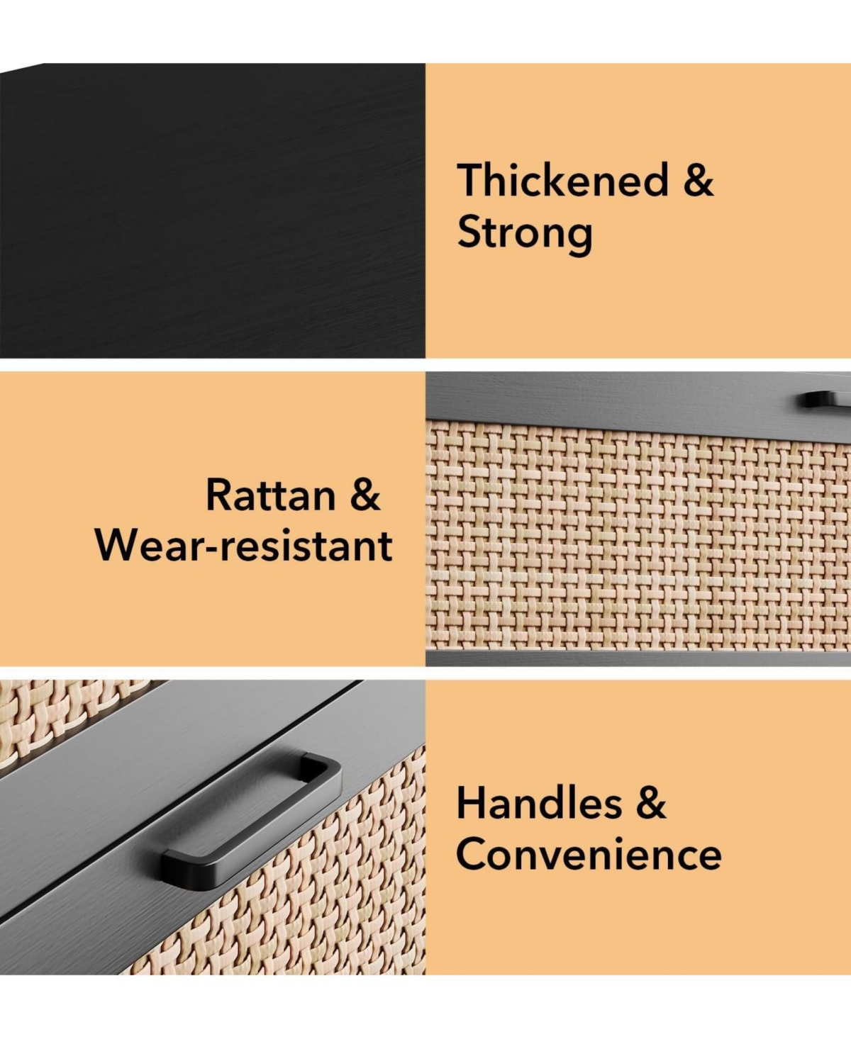 gaomon Wood Rattan Gold Handle 4 Drawer Dresser