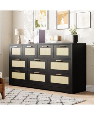 10 Drawers Dresser for Bedroom, Rattan Chest of Drawers with Spacious Tabletop & Handles, Closet Dresser Organizer TV Stand