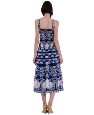 Women's Square Neck Drop Waist Midi Lace Dress