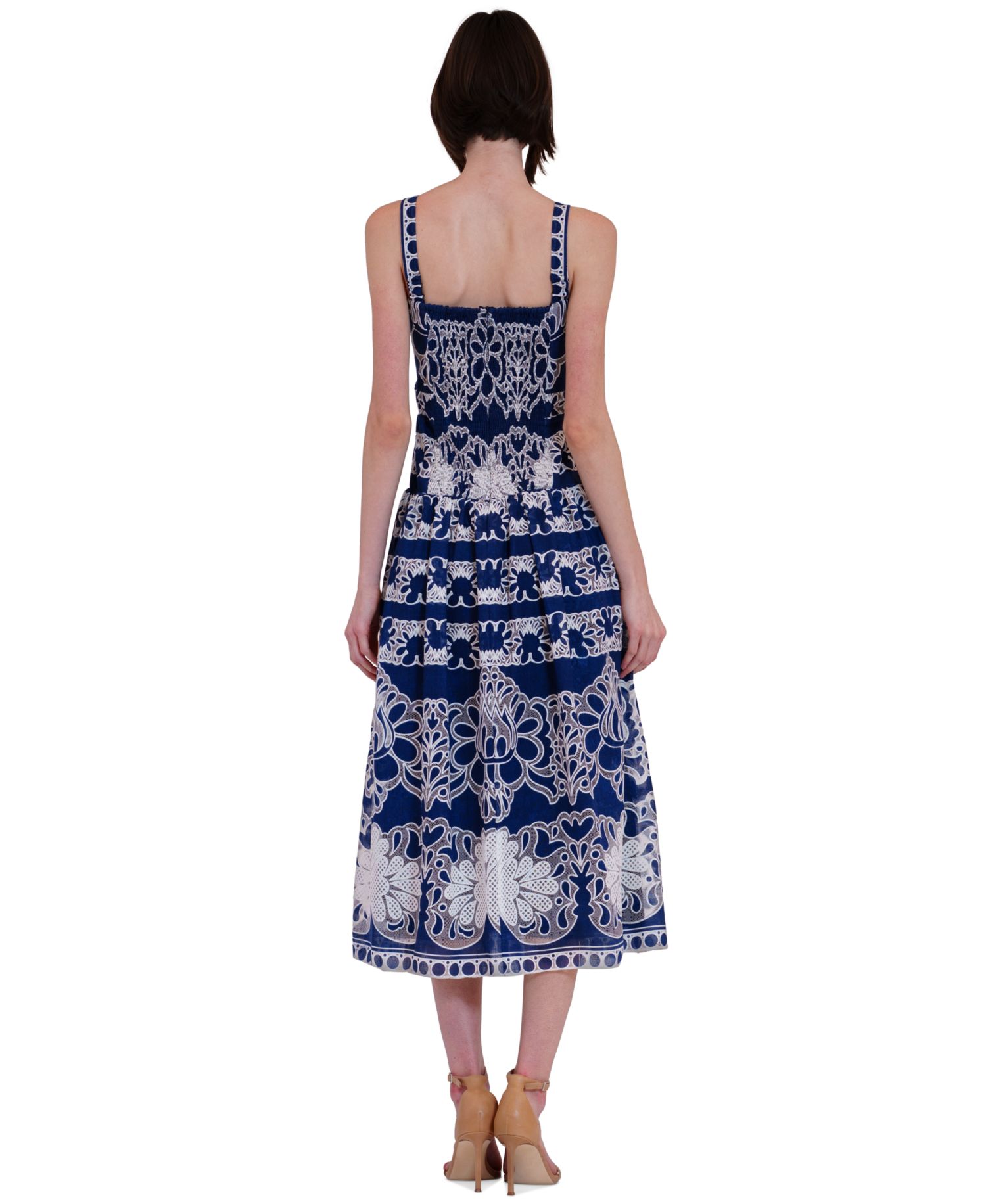 Women's Square Neck Drop Waist Midi Lace Dress