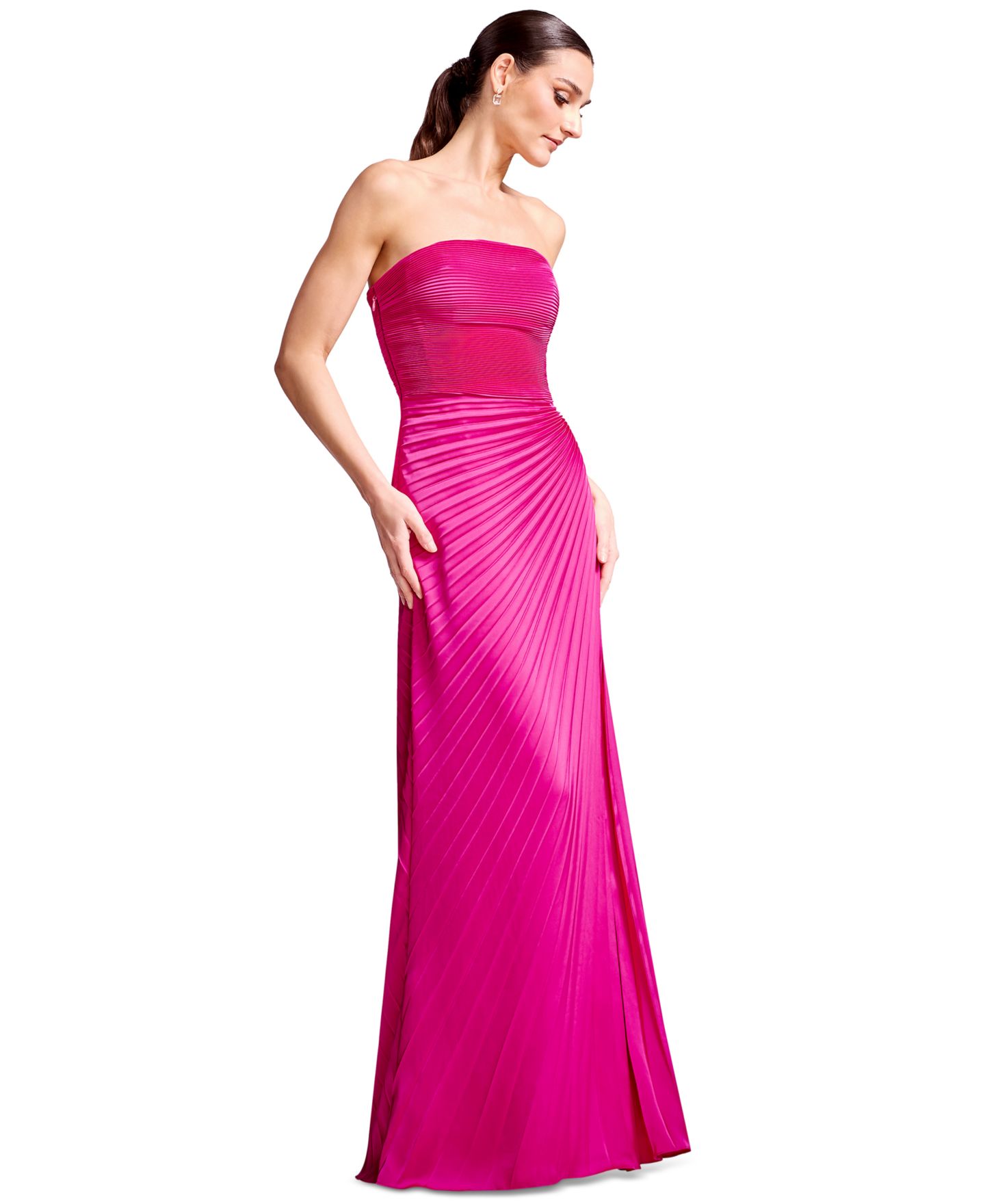 Женские платья Dress the Population Kinley Strapless Pleated A-Line Ball Gown, цвет: Яркий фуксия — фото 3