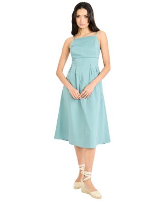 Women's Square Neck Spaghetti Strap Midi Dress