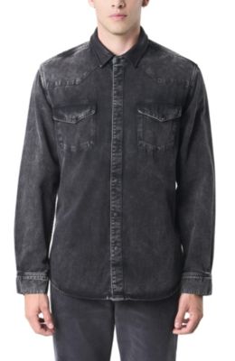Men's Long-Sleeve Cotton Overshirt With Denim and Leather Shirts