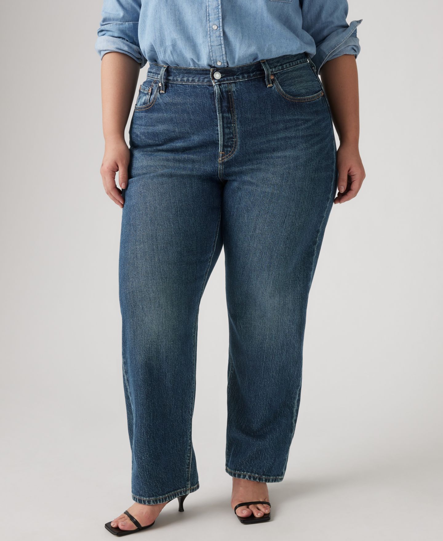 Женские джинсы Levi's Trendy Plus Size 501 Original-Fit Straight-Leg, цвет: Believe Not Plus — фото 5