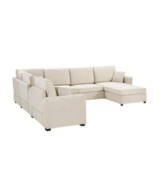 5-Seat 134" U-Shape Sectional Sofa with Chaise, Cup Holders & Storage