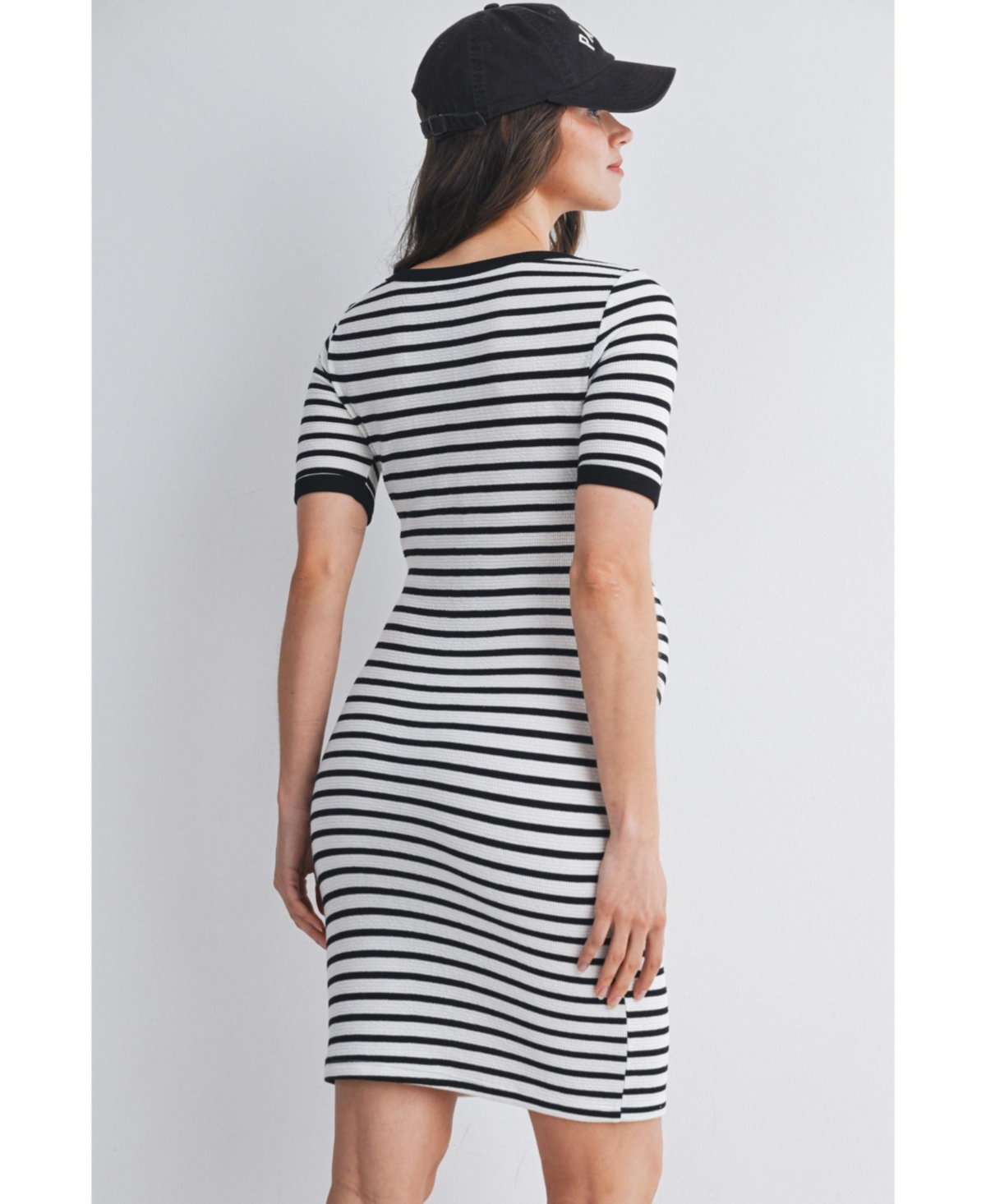 Hello Miz Maternity Striped Bodycon Short Sleeve Dress