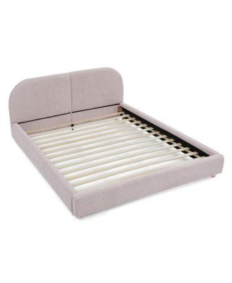 Queen Size Upholstered Bed Frame, Modern Minimalist Curved Headboard