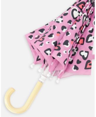 Girl Color-Changing Umbrella Hearts Print