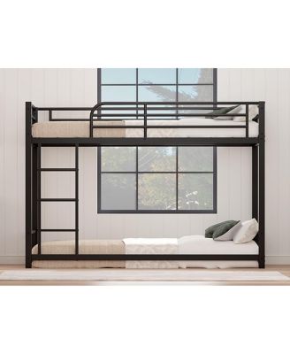Twin Over Twin Metal Bunk Bed with Guard Rails & Ladder, Space-Saving