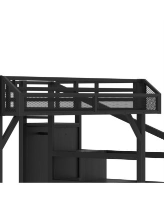 Full Loft Bed with Storage Stairs, Shelves, Wardrobe, USB, LED Lights