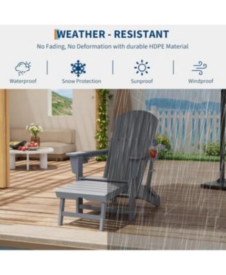 Adirondack Rocking Chair, Folding & Portable Rocker with Retractable Ottoman & Cup Holders, HDPE All Weather Outdoor Chair for Porch