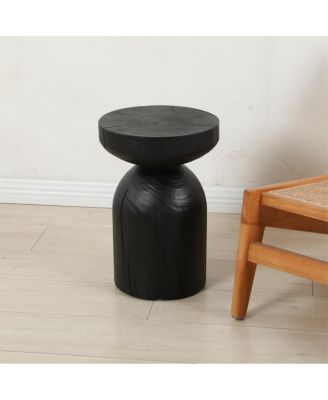 Solid Mango Wood Black Round Side End Table - 12.417.7 inch