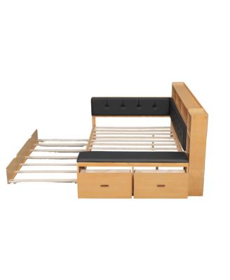 Full Size Wood Daybed with Trundle, Storage, Charging Station