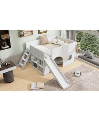 Streamdale   Wooden Low Loft Bed with Storage, Slide, Door & Window