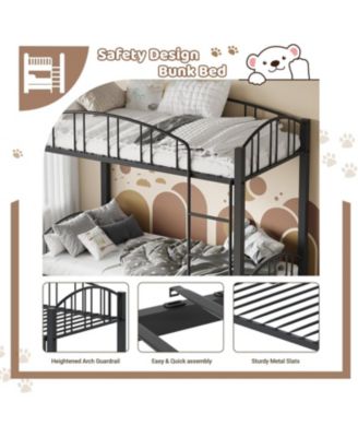 Metal Bunk Bed Twin Over Twin, Heavy Duty Bunkbeds Frame with Arched Guardrail and Safety Ladder, Sturdy Steel Bed for Kids Boys Girls
