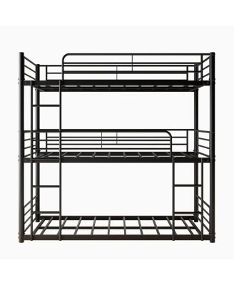Sturdy Metal Triple Bunk Bed with Guardrails & Ladders