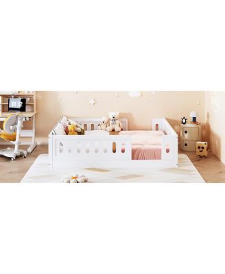 Wood Full Size Platform Bed with Guardrail