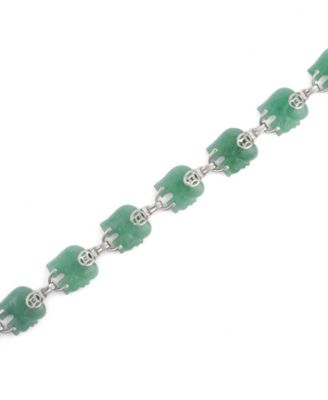 Green Jade Elephant (15 x 15mm) Station Bracelet in Sterling Silver