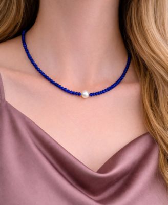 Amethyst (5mm) and Freshwater Pearl (9.5-10.5mm) Necklace in Sterling Silver