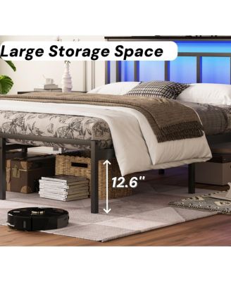 14" Twin Bed Frame w/ Storage Headboard, USB-C, LED Light