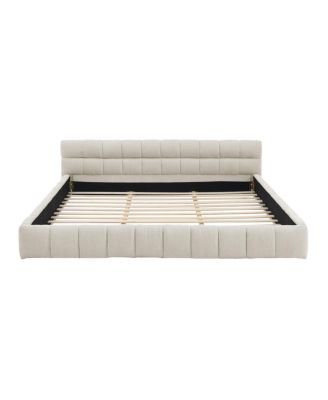 King size upholstered bed frame with chenille fabric, no box spring needed