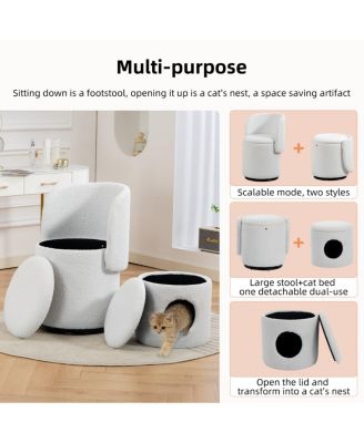 Stylish Swivel Barrel Chair with Storage & Free Cat Bed