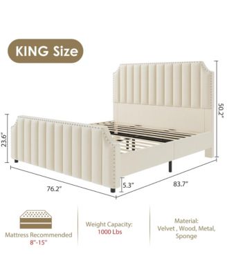 Channel Upholstered HeadboardUpholstered Tufted Adjustable Bed Headboard with Nailhead Decor