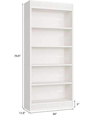 Tall Farmhouse Bookcase – 5-Tier Bookshelf with Fluted Design and Display Rack, Rustic Wood Freestanding Book Shelf for Office, Library