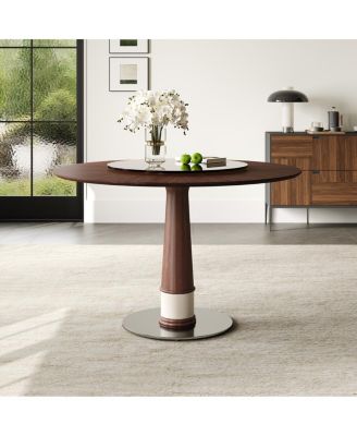 Streamdale Solid Wood Dining Table with Glass Lazy Susan & Steel Base
