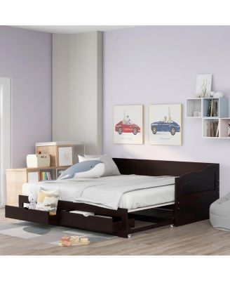 Streamdale Wooden Daybed with Trundle & 2 Storage Drawers, Extendable Sofa Bed