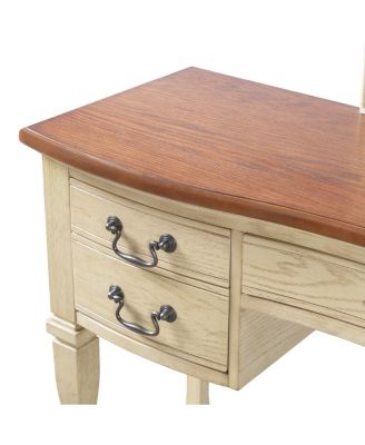 46" Vintage Makeup Vanity with Curved Flower Frame Mirror & 5 Drawers