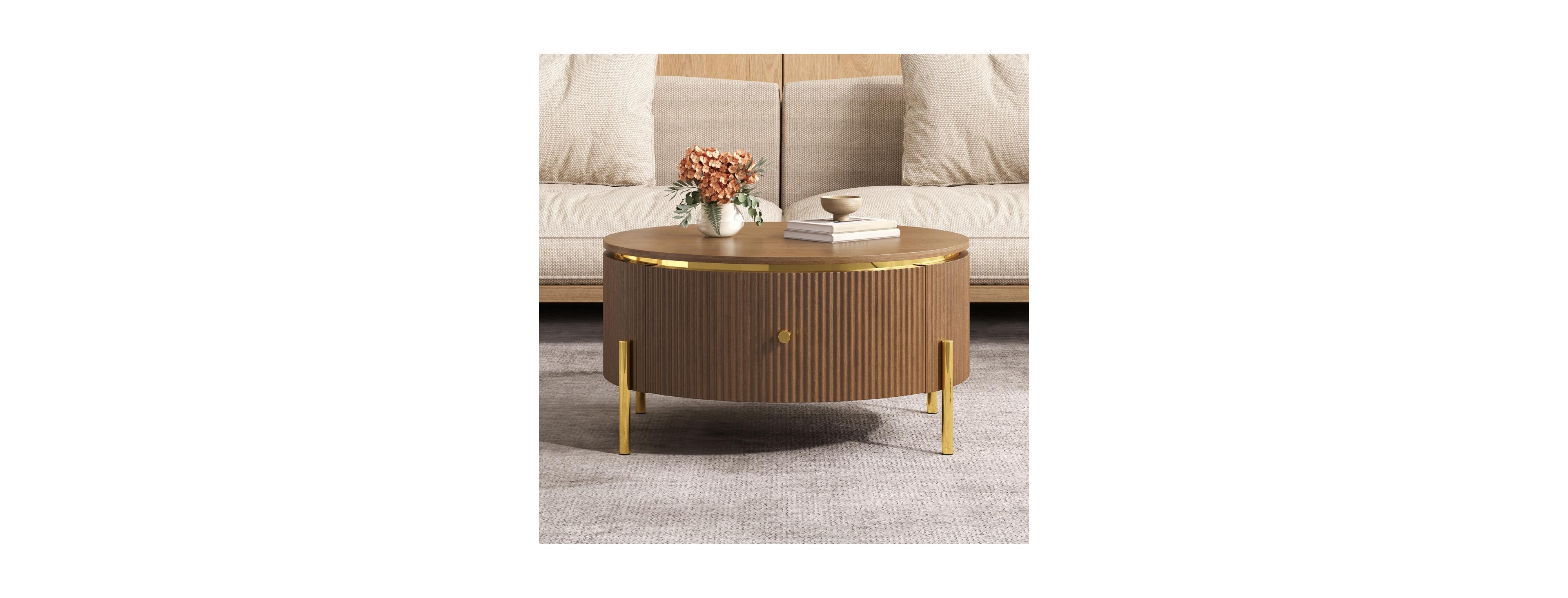 Streamdale Furniture 31.5" Modern Round Coffee Table with 2 Drawers