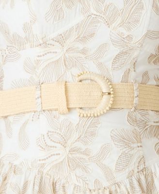 Raffia Floral Embroidered Belted Mini Dress