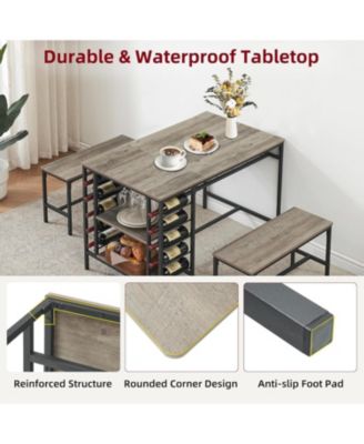 Dining Table Set for 4 Kitchen Table with 2 Benches Rectangular Dining Room Table Set