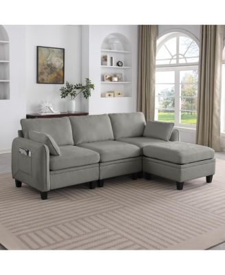 85" Chenille Modular Sectional Sofa with Storage Ottoman