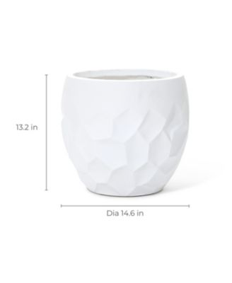 14.6-Inch Round White Geometric MgO Planter