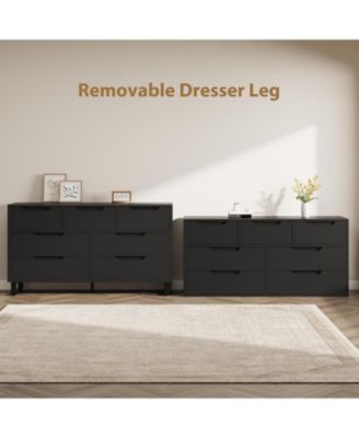 7 Drawer Wide Dresser, Freestanding Wooden Storage Cabinet for Living Room