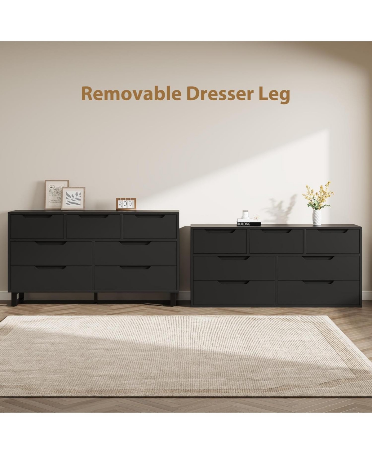 gaomon 7 Drawer Wide Dresser, Freestanding Wooden Storage Cabinet for Living Room