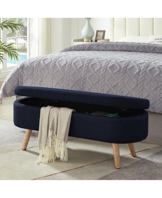 Luxury Oval Boucle Storage Ottoman Bench with Wood Legs
