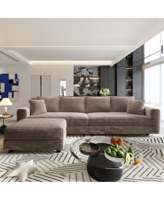 102" Plush Corduroy 4-Seat Sofa, Modern Comfy Upholstered Cloud Couch with Ottoman