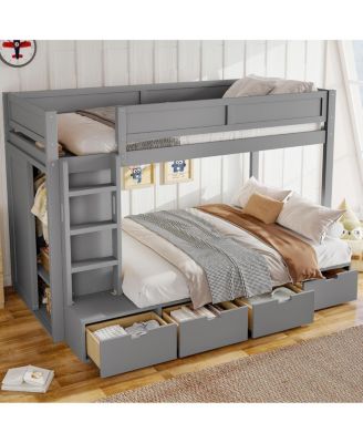 Twin over Twin Bunk Bed w/ 4 Drawers, Wardrobe, No Box Spring Needed