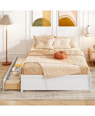 Queen Size Bed Frame with 2 Rolling Storage Drawers