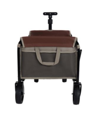 Collapsible Wagon Cart - Heavy Duty Utility Cart with Bench Seat, Storage Compartment and Included Dog Tether for Groceries, Camping