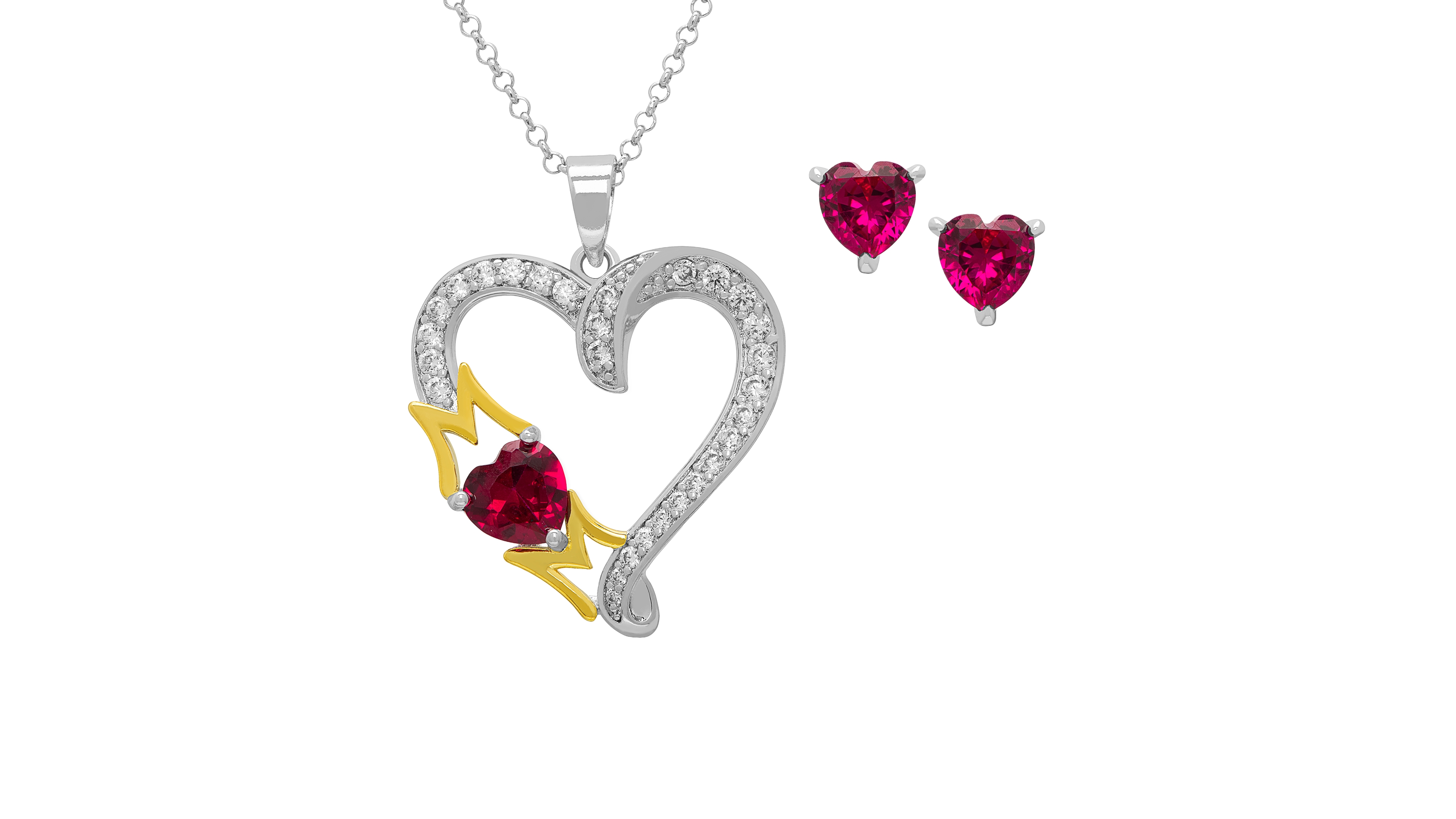Macy's 2-Pc. Lab Grown Ruby and Lab Grown White Sapphire (2.71 ct. t.w.) Mom Heart Pendant Necklace and Stud Earrings Set in Sterling Silver