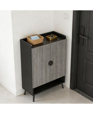 7-Tier Shoe Cabinet, Wooden Shoes Rack, Shoe Storage Organizer with Doors and Adjustable Shelves for Entryway, Hallway