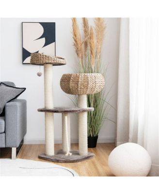 41" Hand-Woven Cat Tree with 3 Sisal Posts, Multi-Level Activity Center