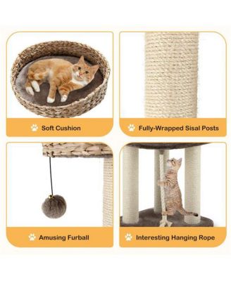 41" Hand-Woven Cat Tree with 3 Sisal Posts, Multi-Level Activity Center