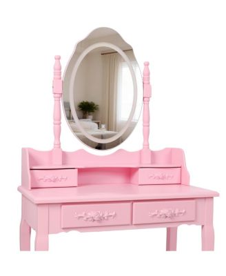 Princess Vanity Desk Set with Mirror & Stool, 4 Drawers, Ample Storage