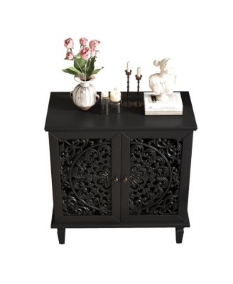Streamdale Vintage Black 2-Door Display Cabinet with Floral Design