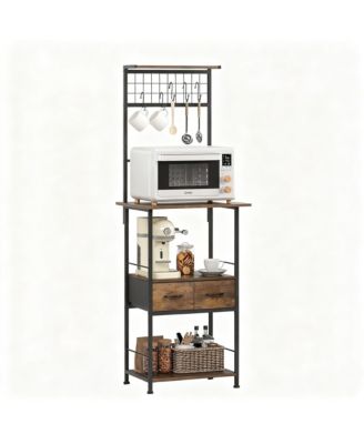 Space-Saving Slim Coffee Bar with 4 Shelves, 2 Drawers, 5 Hooks